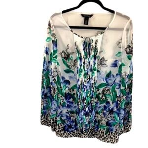 White House Black Market Floral Blouse - Blue, Green, Black